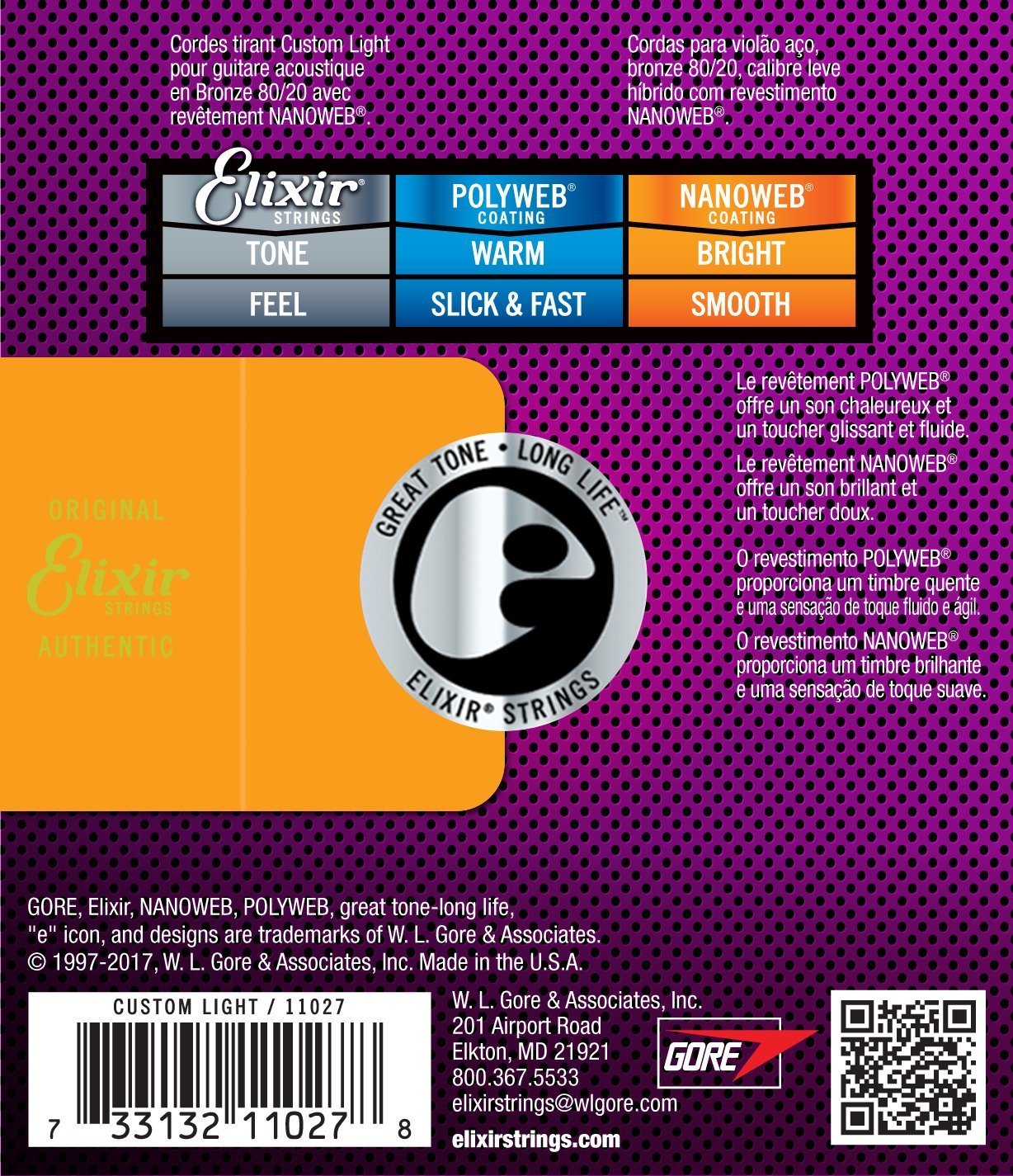 Elixir Nanoweb 80/20 Bronze Acoustic Guitar Strings - Custom Light Gauge 11-52