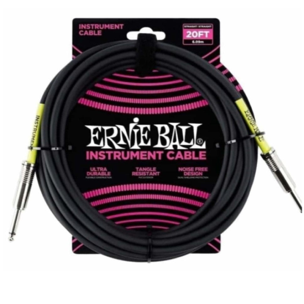 Ernie Ball P06046 20' Straight/Straight Instrument Cable - Black