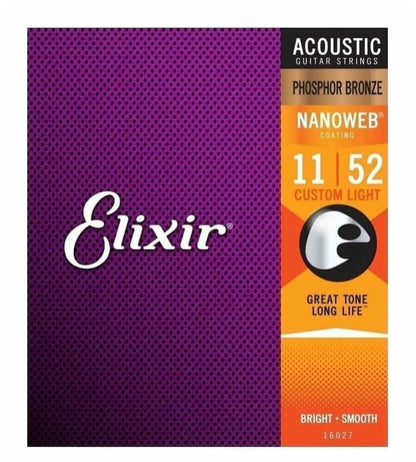 Elixir E16027 Nanoweb Phosphor Bronze Acoustic Guitar Strings Custom Light 11-52