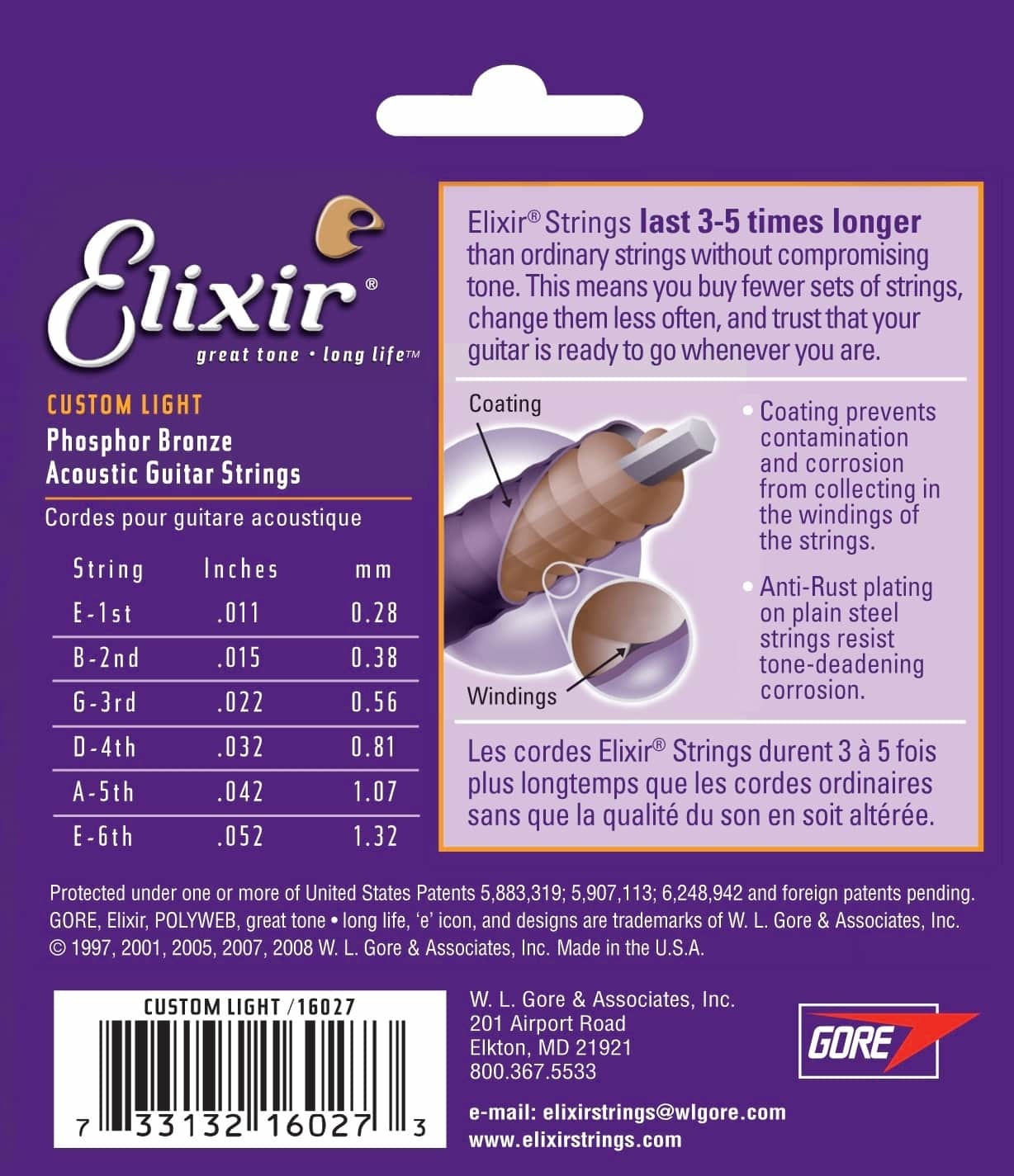 Elixir E16027 Nanoweb Phosphor Bronze Acoustic Guitar Strings