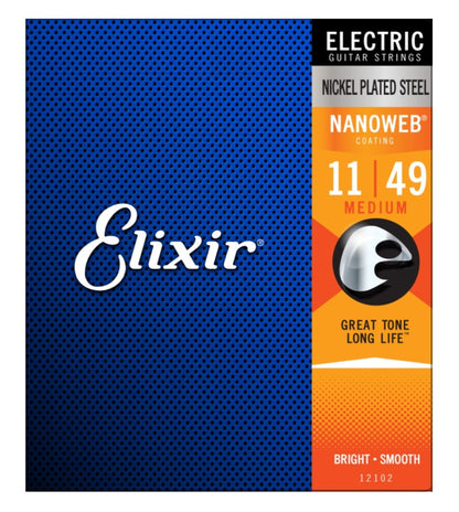 Elixir E12102 Electric Guitar Strings Nanoweb Coated Medium Gauge 11-49